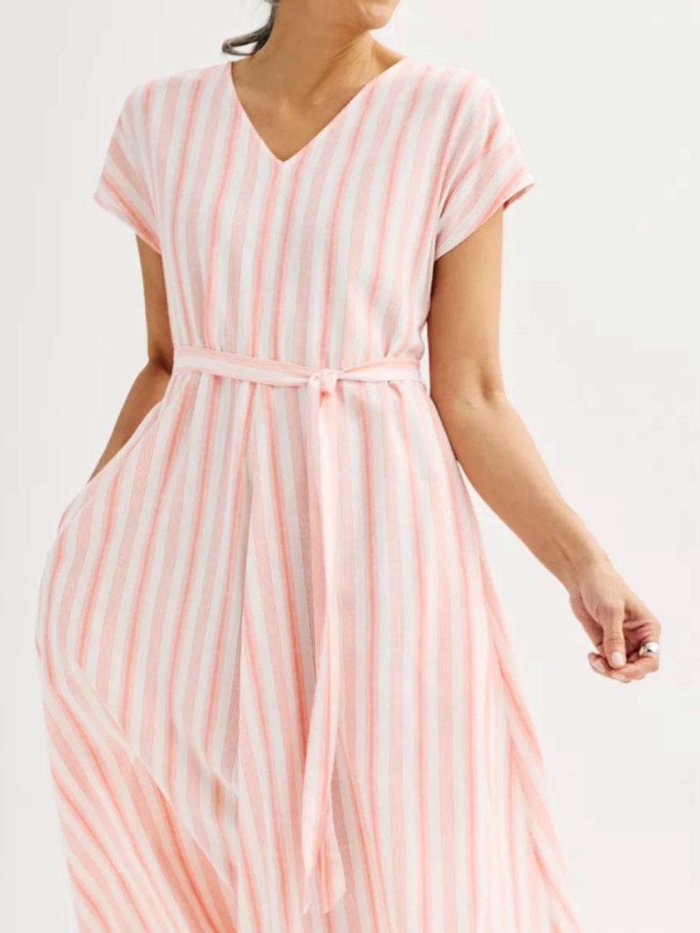 Red and White ticking -fit and flare, red and white dress. Size large.